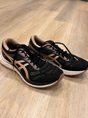 Asics Black with Rose Gold Accent Women's Running Sneakers